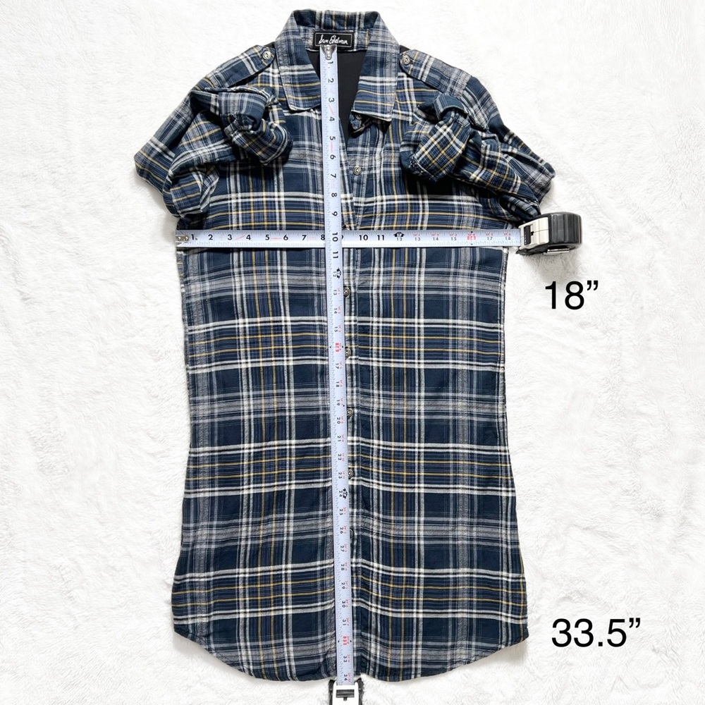 Sam Edelman Navy Blue Plaid Shirtdress, Maxi Shirt, Maxi Top, Cardi, Duster - Picture 14 of 14